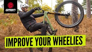 How To Improve Your Wheelies On A Mountain Bike  MTB Skills [upl. by Kirbee]