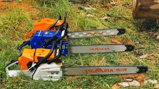 Stihl MS881 Husqvarna 3120xp and Holzfforma G888  120cc class big chainsaws [upl. by Nyasuh]