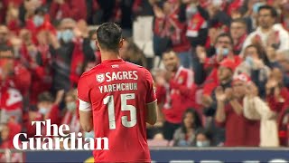 Ukrainian football player emotional on pitch after support from fans [upl. by Busby438]