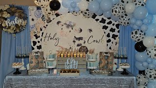 Holy Cow Baby Shower Theme wBlue amp Cow Print Balloon Garland Addon [upl. by Anitsuga]