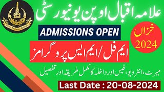 AIOU Admission Autumn 2024 MphilMS Programs  Allama Iqbal Open University  AIOU online Apply [upl. by Lottie922]