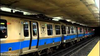 MBTA Subway Two Blue Line Trains at State Street 700 Series [upl. by Goldner]