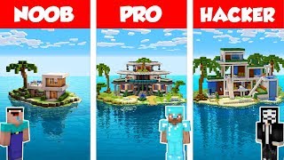 Minecraft NOOB vs PRO vs HACKER MODERN ISLAND HOUSE BUILD CHALLENGE in Minecraft  Animation [upl. by Letsyrk752]