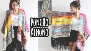 PONCHO KIMONO FÁCIL  CROCHÊ with english subtitles [upl. by Marlette]