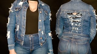 Customização de Jaqueta Jeans  DIY Como Rasgar e Desfiar Jaqueta Jeans [upl. by Addis]