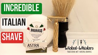 Incredible Italian shave  Proraso white Fatip Open Comb Slant Omega 10098 [upl. by Athalee]