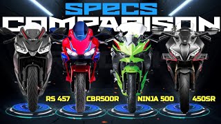 2024 Aprilia RS 457 🆚️ Honda CBR500R 🆚️ Kawasaki Ninja 500 SE 🆚️CFMoto 450SR  Specs Comparison 🔥 [upl. by Nets]