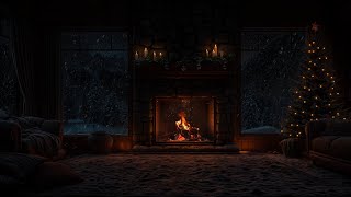 COZY WINTER Living room  Fireplace Crackling amp Relaxing Snowstorm Sounds for Peaceful Sleep [upl. by Isleen]