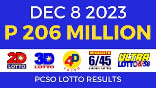 Lotto Result December 8 2023 9pm PCSO [upl. by Nodla]