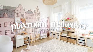 DIY PLAYROOM MAKEOVER  Part 2 Organization Accent Wall Toy Storage 2023 [upl. by Nolyarg]