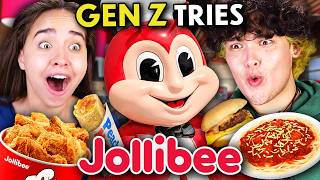 Gen Z Americans Try Jollibee For The First Time Chickenjoy Yumburger Jolly Spaghetti [upl. by Ulah30]