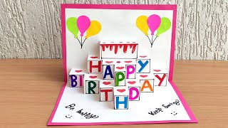 DIY  Beautiful handmade birthday greeting card  DIY Birthday pop up card  Birthday card idea [upl. by Nwhas]