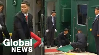 Kim Jong Uns staff struggles to line train up with red carpet [upl. by Lynelle]