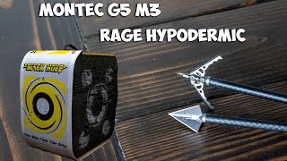 Montec G5 M3  Rage Hypodermic No Collar  Black Hole Foam Target  Broadhead Test Shots [upl. by Fauman]