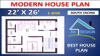 22x26 South Facing House Plan with Parking ll Vastu House plan 1bhk llघर का नक्शा 22x26ll [upl. by Airdnna35]