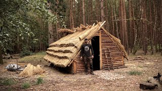 Thatch Roof House Full Bushcraft Shelter Build with Hand Tools  Saxon House [upl. by Jelena]