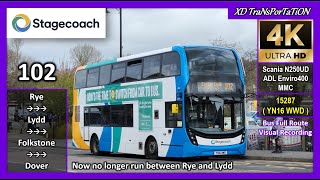 Stagecoach South East 102  Rye Station ➝ Lydd Camp ➝ Dover Pencester Road【4K UW】 [upl. by Atenaz432]