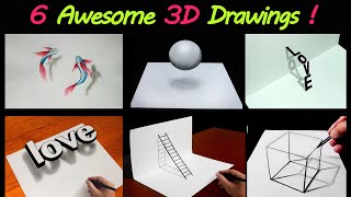 6 Easy 3D Drawing Tutorial  😱 Easy 3D illusion Drawing tutorials [upl. by Enitsirk914]