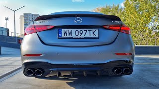 Mercedes C43 AMG 2023 20 R4 exhaust sound cold start race start acceleration [upl. by Helsell]