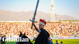 Arturo Vidal dresses as medieval knight and rides horse for 35000 fans at unveiling [upl. by Wixted]