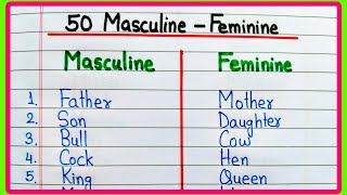 50 Masculine and Feminine  50 Gender name  Change the gender in English grammar [upl. by Palmira]