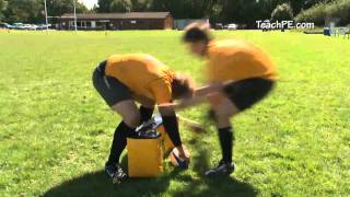 Rugby Drill  Rucking  Clearing a defender crossing arms [upl. by Knarf261]