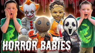 Spirit Halloween Horror Babies  Unboxing Pennywise Sam Ghostface Leatherfac  Spirit Halloween 2023 [upl. by Matthieu]