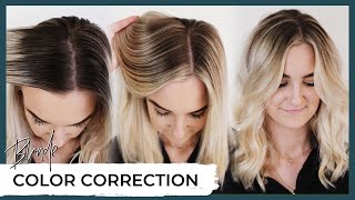 Blonde Hair Color Correction Before and After 😱 How to fix highlighted hair including root shadow [upl. by Thaddeus108]