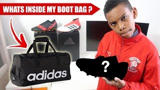 WHATS INSIDE MY BOOT BAG  PLUS ADIDAS FOOTBALL BOOTS UNBOXING [upl. by Auqinihs]