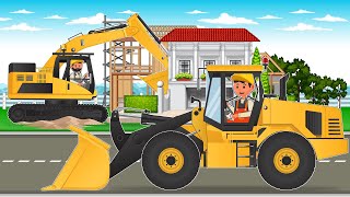 Excavator and Loaders Pouring Foundation  Construction House  Construction Vehicles Animated [upl. by Smeaj]