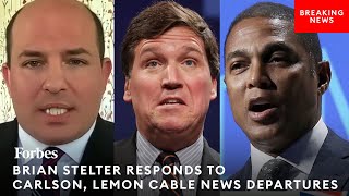 BREAKING Brian Stelter Reacts To Tucker Carlson Don Lemon Departures  Forbes [upl. by Nilhsa]