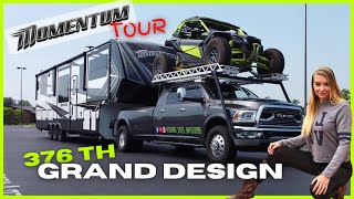 Grand Design Momentum 376TH Toy Hauler Walk Through  Full Time RV Life [upl. by Atteuqihc]