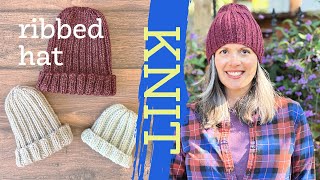 How To Knit An Easy Ribbed Hat In The Round 2x2 Rib Stitch Beanie Video Tutorial [upl. by Terence343]