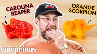 Pepper X Creator Ed Currie Tastes 10 Of The Hottest Peppers in the World  Epicurious [upl. by Akihc]