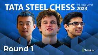 Carlsen Caruana Ding So  Chess’ ELITE Square Off In Tata Steel Chess Masters 2023  RD 1 [upl. by Dorrej]