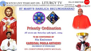 Cardinal Poola Anthony  Priestly Ordination Holy Mass 10am Dn Christopher Joseph Michael 13424 [upl. by Anieral]