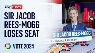 Moment Sir Jacob ReesMogg defeated and loses seat in general election [upl. by Ellehcram]