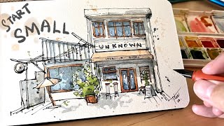 Loose ink and watercolor sketching for beginners lRealtime tutorial [upl. by Anoid102]