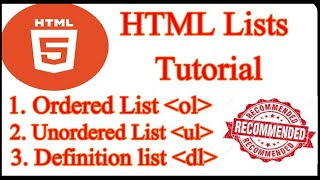 HTML Tutorial  Ordered List Unordered List and Description List in Html [upl. by Christa464]