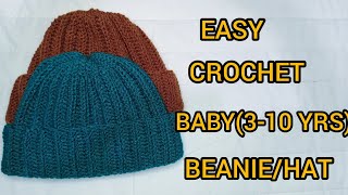 EASY CROCHET RIBBED BABY BEANIE310 YRS CROCHET BABY HAT [upl. by Lakim]