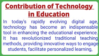 Contribution of Technology in Education EssayEssay on Contribution of Technology in Education [upl. by Malvia541]