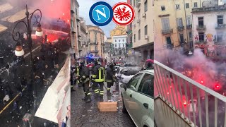 Chaotic Scenes As Frankfurt Fans Clash With Napoli Fans And The Police In The City Centre [upl. by Aekim]