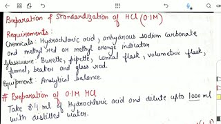 Preparation and Standardization of HCL 01N or 01M bpharmacynotes Pharmaceutical Analysis [upl. by Dickey]