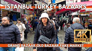 ISTANBUL TURKEY 2024 GRAND BAZAARFAKE MARKETOLD CITY BAZAAR 4K WALKING TOUR  SHOPSPEOPLEFOODS [upl. by Aierdna]