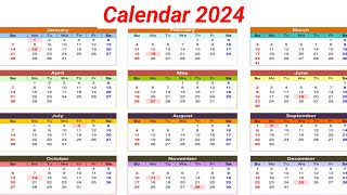 Calendar 2024 with Holidays  Kalendar 2024  Hindu festival with holidays 2024  New Calendar 2024 [upl. by De Witt150]