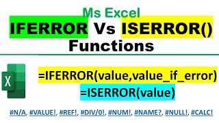 IFERROR Vs ISERROR FunctionExcel IFERROR ISERROR FunctionIFERROR FunctionISERROR Functionexcel [upl. by Bonne62]