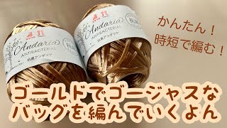 抗菌アンダリア ３玉【かぎ針編み】かんたん時短ゴールドなバッグの編み方 ✩ Crochet Bag [upl. by Luhey]