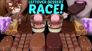 ASMR LEFTOVER DESSERT RACE TIRAMISU CUP KINDER CHOCOLATE PURPLE MILK ICE CREAM BARS CAKE BAR 먹방 [upl. by Anikram]