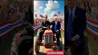 Leaders on a Tractor Kim Putin amp Trump Steal the Show in Style ai technologyputintrumpshorts [upl. by Assirem597]