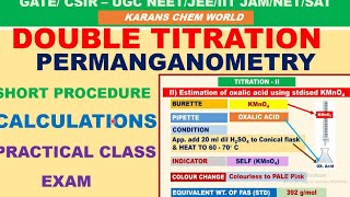 PERMANGANOMETRY DOUBLE TITRATION VOLUMETRIC ANALYSIS SHORT PROCEDURE CALCULATIONS PRACTICAL EXAM [upl. by Bannerman613]